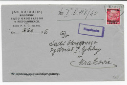 GG Niepolomice 1940 Nach Krakau, Agenturstempel - Ocupación 1938 – 45