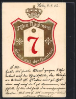 Künstler-AK Köln, Schulterklappe Regiment 7 Mit Krone, Gruss Aus Der Garnison  - Régiments