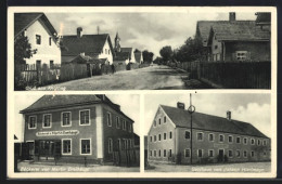 AK Aholfing, Bäckerei M. Dreihäupl, Gasthaus J. Hierlmayr, Strassenpartie Mit Kirche  - Other & Unclassified