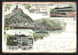 Lithographie Cochem A. D. Mosel, Hotel Germania, Bahnhofsgasthaus Albert Kehrer Mit Bahnhof, Teilansicht  - Cochem