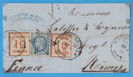 TIMBRES SUR FRAGMENT - ALSACE LORRAINE N° 5 ET 20 C. NAPOLEON N° 29b - OBLITERATION ETOILE ET STRASSBURG 1871 - Covers & Documents