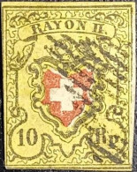 SUISSE 1850  Y&T N°15. 10 R. Jaune Noir Et Rouge. RAYON II. Oblitéré... - 1843-1852 Federal & Cantonal Stamps