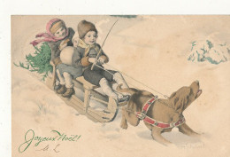 ILLUSTRATION - VIENNOISE - JOYEUX NOEL - Enfants Faisant De La Luge - Tractée Par Un Chien - Otros & Sin Clasificación