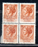 ITALIA REPUBBLICA ITALY REPUBLIC 1968 - 1976 SIRACUSANA TURRITA STELLE STARS LIRE 80 QUARTINA USATA BLOCK USED OBLITERE' - 1961-70: Oblitérés