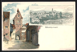 Künstler-AK K. Mutter: Überlingen, Panorama, Stadttor  - Mutter, K.