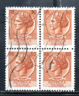 ITALIA REPUBBLICA ITALY REPUBLIC 1968 - 1976 SIRACUSANA TURRITA STELLE STARS LIRE 80 QUARTINA USATA BLOCK USED OBLITERE' - 1961-70: Usados