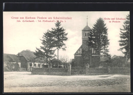 AK Pieskow, Kirche Und Schulhaus  - Andere & Zonder Classificatie