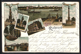 Lithographie Ruhrort, Postamt, Kriegerdenkmal, Rheinallee  - Andere & Zonder Classificatie