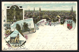 Lithographie Rheydt, Rathaus, Denkmal Im Kaiserpark, Bismarck-Denkmal  - Andere & Zonder Classificatie