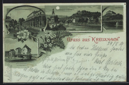 Mondschein-Lithographie Bad Kreuznach, Kurhaus, Ebernburg, Nahepartie Und Brückenhäuser  - Bad Kreuznach