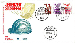 RFA Poste Obl Yv: 564-65-74 Jederzeit Sicherheit Accidents Du Travail (TB Cachet à Date) Fdc Bonn 10-11-72 - 1971-1980