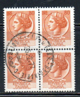 ITALIA REPUBBLICA ITALY REPUBLIC 1968 - 1976 SIRACUSANA TURRITA STELLE STARS LIRE 80 QUARTINA USATA BLOCK USED OBLITERE' - 1961-70: Afgestempeld