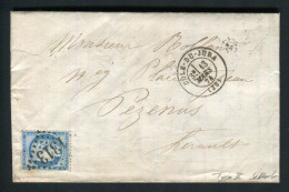 Rare Lettre De Dôle Du Jura Pour Pézenas ( Hérault 1874 ) Avec Un N° 60B Type II - 1849-1876: Klassik