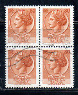 ITALIA REPUBBLICA ITALY REPUBLIC 1968 - 1976 SIRACUSANA TURRITA STELLE STARS LIRE 80 QUARTINA USATA BLOCK USED OBLITERE' - 1961-70: Usados