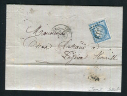 Rare Lettre De Dôle Du Jura Pour Pézenas ( Hérault 1874 ) Avec Un N° 60B Type II - 1849-1876: Klassik