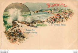 BIARRITZ LA GRANDE PLAGE ET COUP DE MER AU ROCHER DE LA VIERGE - Biarritz