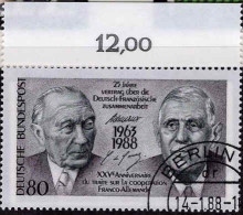 RFA Poste Obl Yv:1183 Mi:1351 K.Adenauer & Charles De Gaulle Bord De Feuille (TB Cachet à Date) Berlin 14-1-88 - Used Stamps