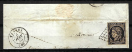 FRANCE 1850: Fragment De LAC De Traves (Hte Saône) Avec Le Y&T 3b (noir Sur Chamois) Obl. Grille Et CAD, Forte Cote - 1849-1850 Ceres