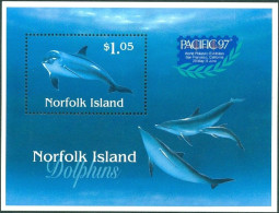 NORFOLK ISL. 1997 DOLPHINS S/S WITH "PACIFIC 97" OVERPRINT** - Dolphins