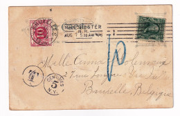 USA 1906 Manchester New York Bruxelles Belgique Tax 5 Centimes  J.P Morgan Exchange Stamp One Cent Benjamin Franklin - Storia Postale