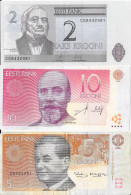 Lot De 3 Billets D'Estonie: Eesti Pank - 2, 5, 10 Krooni (Kaks, Viis, Kumme Krooni) - Estonie