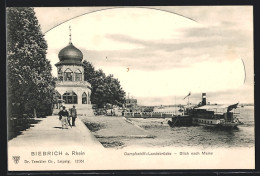 AK Biebrich A. Rhein, Dampfschiff-Landebrücke, Blick Nach Mainz  - Autres & Non Classés