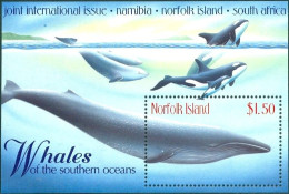 NORFOLK ISL. 1998 WHALES S/S, JOINT ISSUE WITH NAMIBIA AND SOUTH ARICA** - Baleines