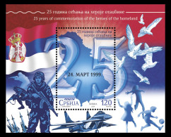 Serbia 2024. 25 Years Of Commemoration Of The Heroes Of The Homeland, Soldier, Fighter Plane, Birds, Flag, Block, MNH - Militares