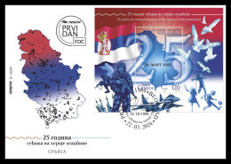 Serbia 2024. 25 Years Of Commemoration Of The Heroes Of The Homeland, Soldier, Fighter Plane, Birds, Flag, FDC, MNH - Militares