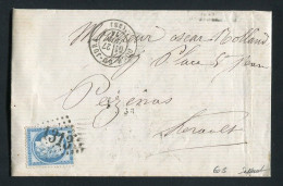 Rare Lettre De Dôle Du Jura Pour Pézenas ( Hérault 1874 ) Avec Un N° 60B Type II - 1849-1876: Klassik