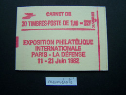 2187-C4 CONF. 8 NUMEROTE FERME 20 TIMBRES LIBERTE DE GANDON 1,60 ROUGE PHILEXFRANCE 82 - Modernes : 1959-...