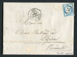 Rare Lettre De Dôle Du Jura Pour Pézenas ( Hérault 1874 ) Avec Un N° 60B Type II - 1849-1876: Classic Period