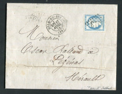 Rare Lettre De Dôle Du Jura Pour Pézenas ( Hérault 1874 ) Avec Un N° 60B Type II - 1849-1876: Klassik