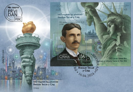 Serbia 2024. 140 Years Since The Arrival Of Nikola Tesla In The USA,  Nikola Tesla, Statue Of Liberty, FDC, MNH - Serbien