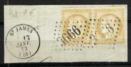 FRANCE Ca.1873: Paire De Y&T 59 Obl. GC 3666 "St James (Manche, Ind.5)" Avec CAD Sur Fragment - 1871-1875 Ceres