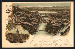 Lithographie Zürich, Landesmuseum, Gesamtansicht  - Andere & Zonder Classificatie