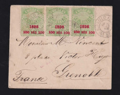 Brazil Brasil 1902 Cover 3x 100R Overprint SAO PAULO X GENOBLE France - Briefe U. Dokumente
