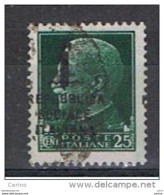 R.S.I.  VARIETA':  1944  SOPRASTAMPATO  -  25 C. VERDE  US. -  SOPRASTAMPA  SPOSTATA  -  SASS. 491 Q - Used