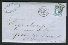 Rare Lettre De Rouen Pour Pointis Inard ( Haute Garonne 1874 ) Avec Un N° 60B Type II - 1849-1876: Klassik