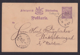Altdeutschland Württemberg Ganzsache K1 Ulm Besonderheit Stempel - Datum - Enteros Postales