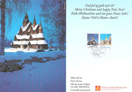 Norway 1993 Christmas Card From Posten Norway, Churches  Mi  1141-1142, Card FDC - Lettres & Documents