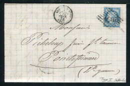 Rare Lettre De Limoux Pour Pointis Inard ( Haute Garonne 1874 ) Avec Un N° 60B Type II - 1849-1876: Période Classique