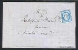 Rare Lettre De Lannemezan Pour Pointis Inard ( Haute Garonne 1874 ) Avec Un N° 60B Type II - 1849-1876: Période Classique