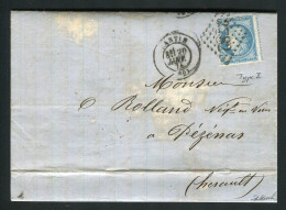 Rare Lettre De Pantin Pour Pézenas ( Hérault 1874 ) Avec Un N° 60B Type II - 1849-1876: Période Classique