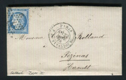 Rare Lettre De Paris Pour Pézenas ( Hérault 1874 ) Avec Un N° 60B Type II - 1849-1876: Période Classique