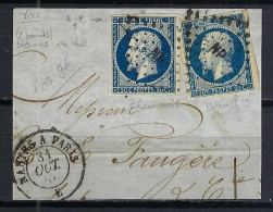 FRANCE Ca.1857: 2x Le Y&T 14Aa Obl. Ambulant "NP (Nantes à Paris)" 2 Nuances Avec CAD Sur Fragment - 1853-1860 Napoleon III