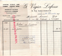 87- LIMOGES- FACTURE G. VIGIER LAFOSSE- PLOMBERIE ELECTRICTE931 RUE ADRIEN DUBOUCHE- 1939 - Elettricità & Gas