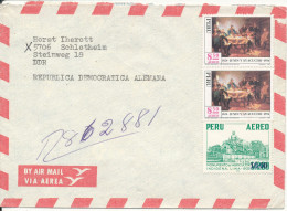 Peru Registered Air Mail Cover Sent To Germany DDR Topic Stamps Something Is Cut Of The Backside Of The Cover - Peru