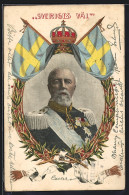 AK König Oscar II. Von Schweden In Uniform, Krone Und Flaggen  - Familles Royales