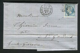 Belle Lettre De Paris Pour Saint Gaudens ( Haute Garonne 1867 ) - Cachet Etoile 20 & Variété Filet Inférieur - 1849-1876: Période Classique